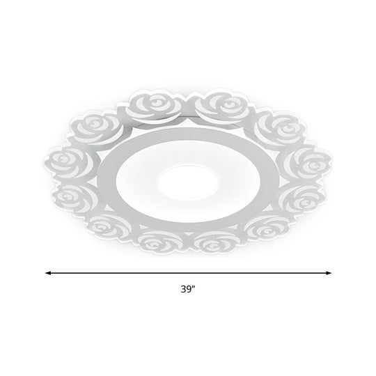 Modern Flower Pattern Led Ceiling Light In White - Circular Acrylic Flush Mount For Living Room