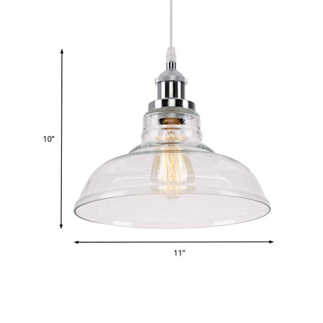 Vintage Chrome Barn Ceiling Pendant Light With Clear Glass - Ideal For Kitchen