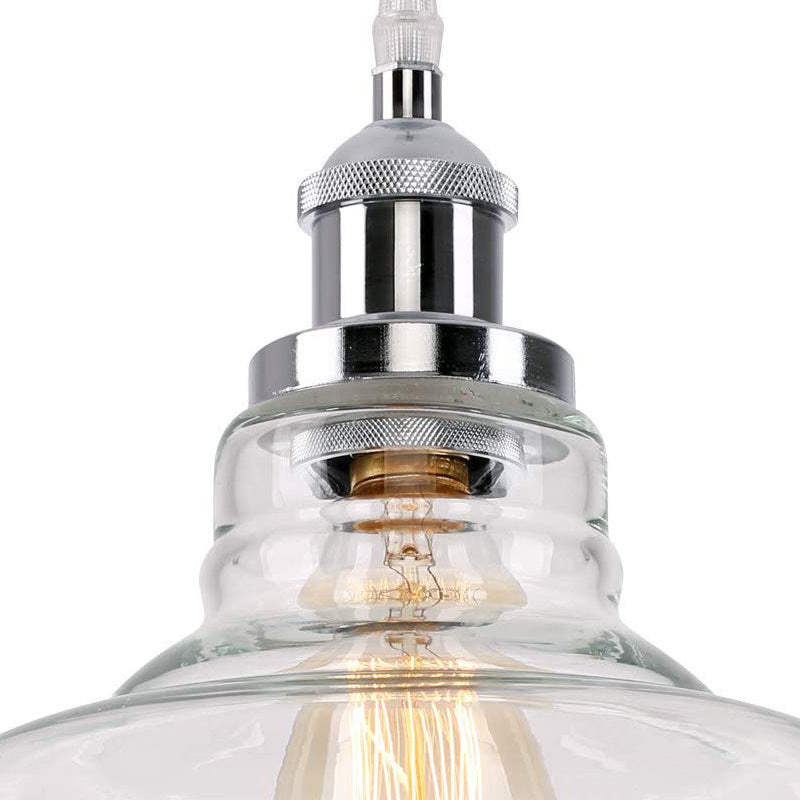 Vintage Chrome Barn Ceiling Pendant Light With Clear Glass - Ideal For Kitchen
