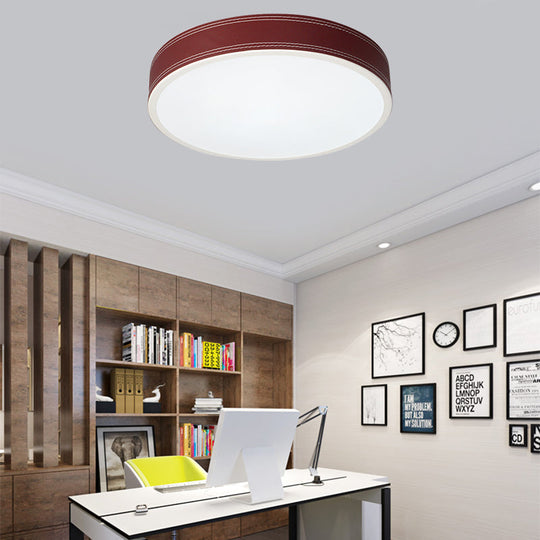 Nordic Led Disk Ceiling Light Red/Blue/Green Leather Flush Mount For Bedroom Warm/White 12/16/19.5