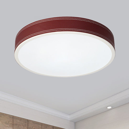 Nordic Led Disk Ceiling Light – Red/Blue/Green Leather Flush Mount For Bedroom Warm/White