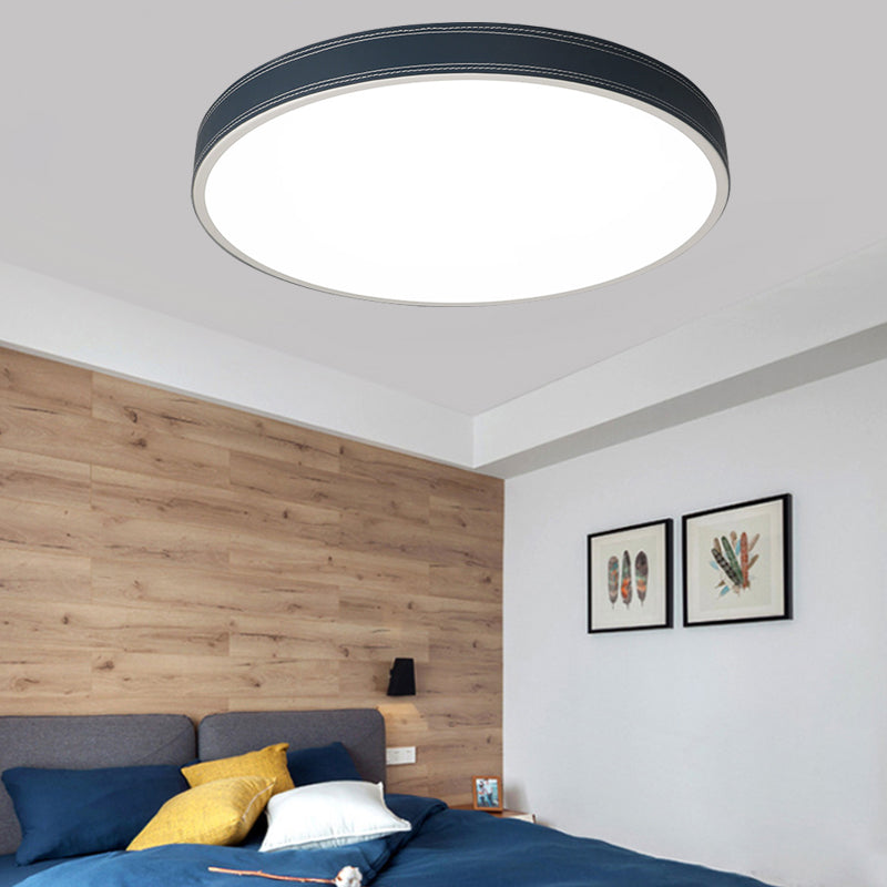 Nordic Led Disk Ceiling Light – Red/Blue/Green Leather Flush Mount For Bedroom Warm/White
