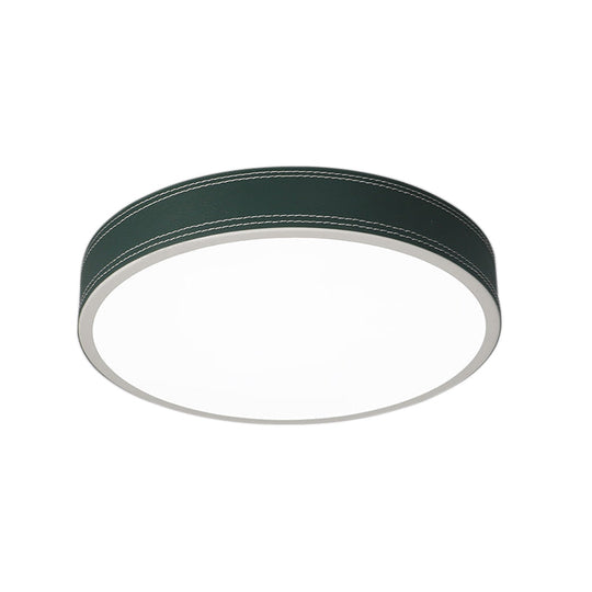 Nordic Led Disk Ceiling Light Red/Blue/Green Leather Flush Mount For Bedroom Warm/White 12/16/19.5