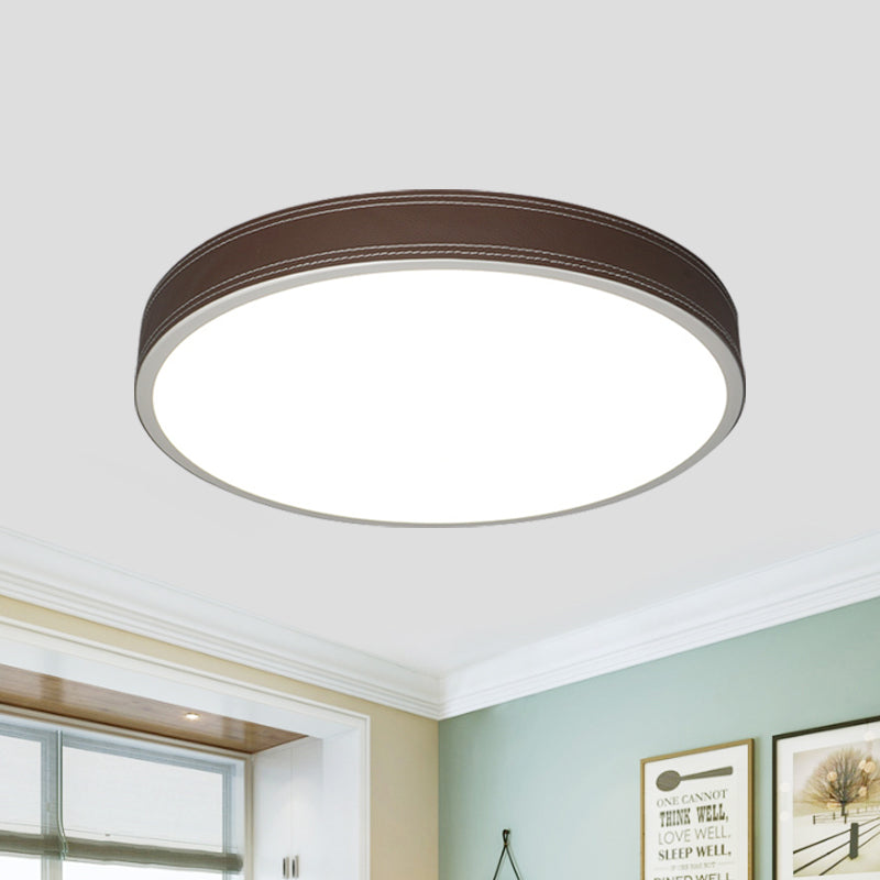 Nordic Led Disk Ceiling Light Red/Blue/Green Leather Flush Mount For Bedroom Warm/White 12/16/19.5