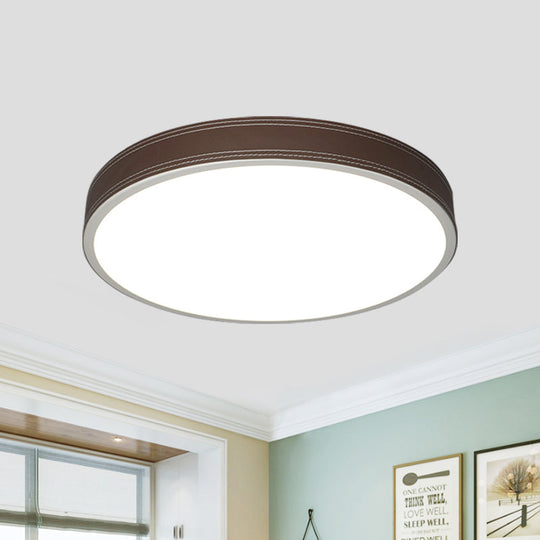 Nordic Led Disk Ceiling Light Red/Blue/Green Leather Flush Mount For Bedroom Warm/White 12/16/19.5
