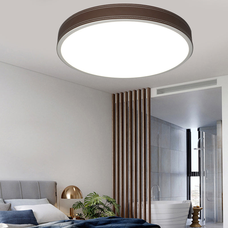 Nordic Led Disk Ceiling Light – Red/Blue/Green Leather Flush Mount For Bedroom Warm/White