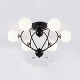 Crystal Drop Globe Ceiling Light Fixture With Rustic Metal And Multiple Heads For Living Room