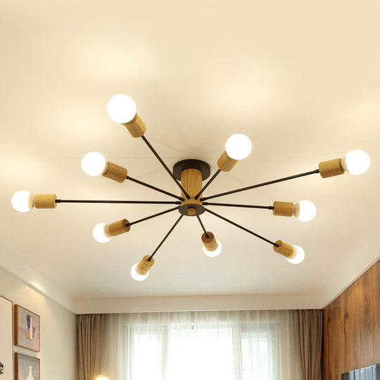 Starburst Semi Flush Ceiling Light Nordic Metal - 6/8/10 Lights White/Black Living Room Fixture 10