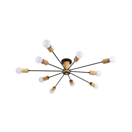 Starburst Semi Flush Ceiling Light Nordic Metal - 6/8/10 Lights White/Black Living Room Fixture