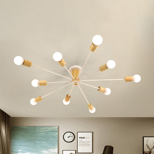 Starburst Semi Flush Ceiling Light Nordic Metal - 6/8/10 Lights White/Black Living Room Fixture 10