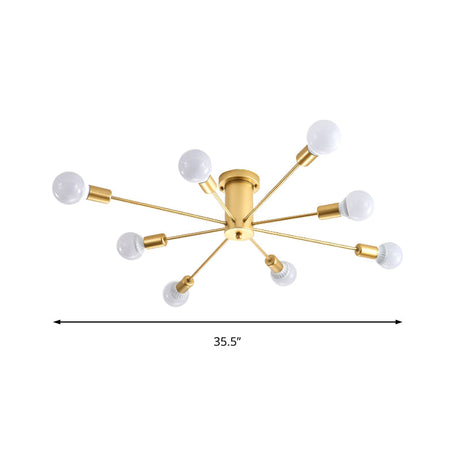 Contemporary Gold Starburst Ceiling Chandelier - Flush Mount Light For Bedroom (6/8/10 Heads)