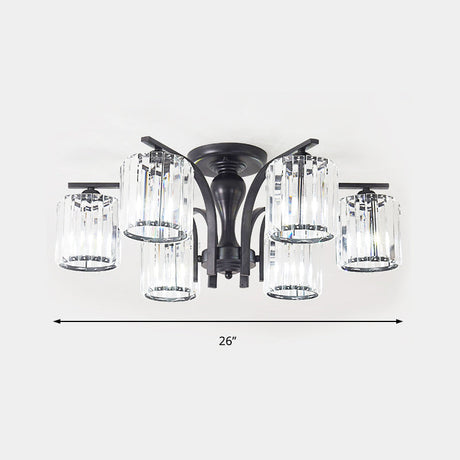 Crystal Shade Nordic Metal Semi Flush Mount Light (6/8/10 Lights) - Black Ceiling Fixture