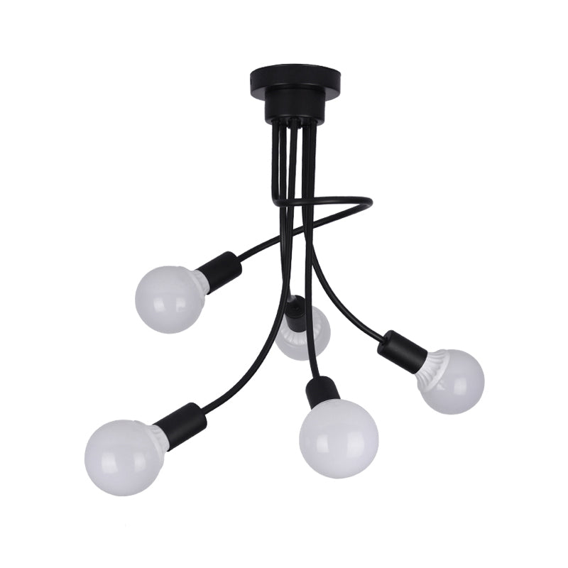 Modern Black Curved Metal Arms Ceiling Light Fixture - Simple Yet Elegant Chandelier With 3/5
