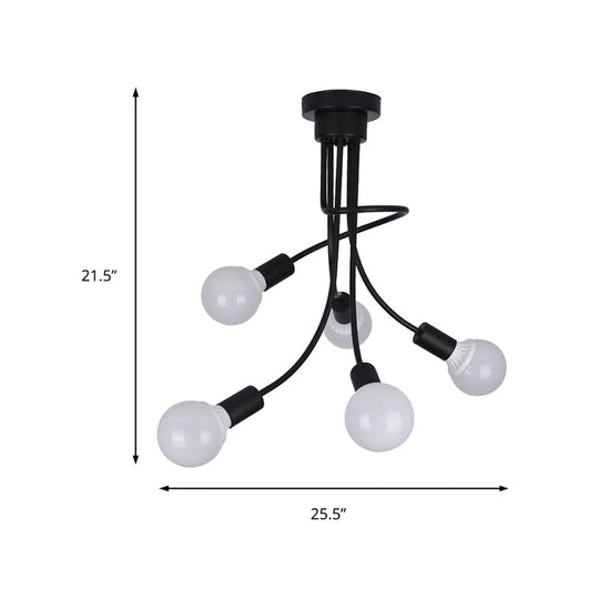 Modern Black Curved Metal Arms Ceiling Light Fixture - Simple Yet Elegant Chandelier With 3/5