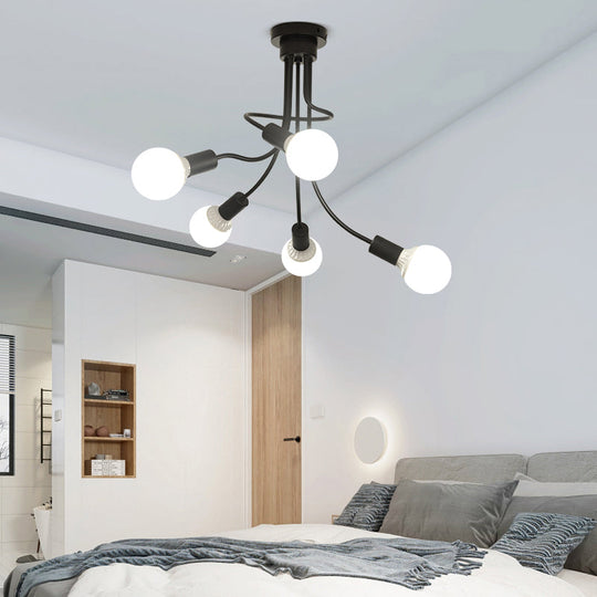 Modern Black Curved Metal Arms Ceiling Light Fixture - Simple Yet Elegant Chandelier With 3/5