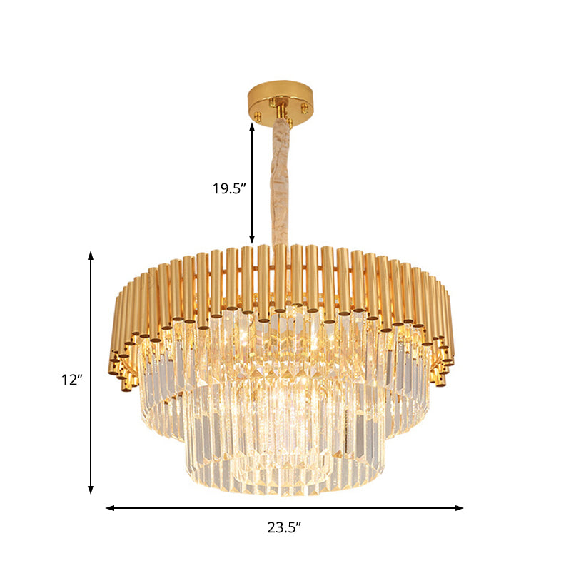 Modern Prism Block Chandelier - Multi-Light Crystal And Metal Lamp In Brass Finish
