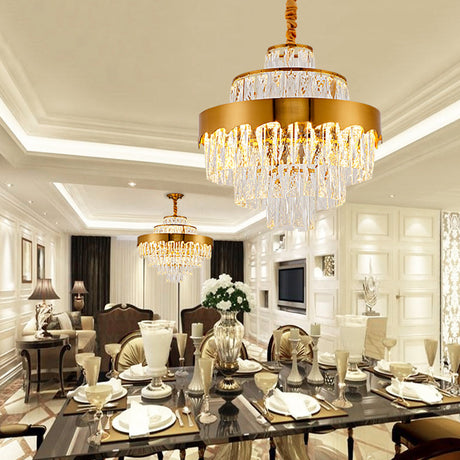 Vintage-Style Gold Chandelier Light Fixture - 17/23 W Layered Crystal And Metal Hanging Lamp For