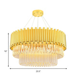 Vintage Brass Metal Chandelier With Crystal Block - Round Shade & Multi Lights