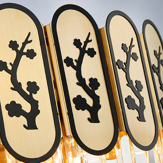 Modern Round Chandelier With Flower Pattern Crystal And Metal Hanging Light For Bedroom - Brass