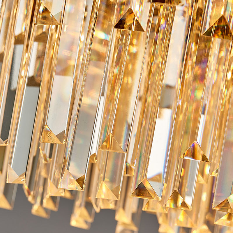 Modern Round Chandelier With Flower Pattern Crystal And Metal Hanging Light For Bedroom - Brass