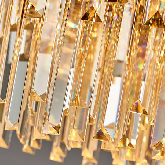 Modern Round Chandelier With Flower Pattern Crystal And Metal Hanging Light For Bedroom - Brass