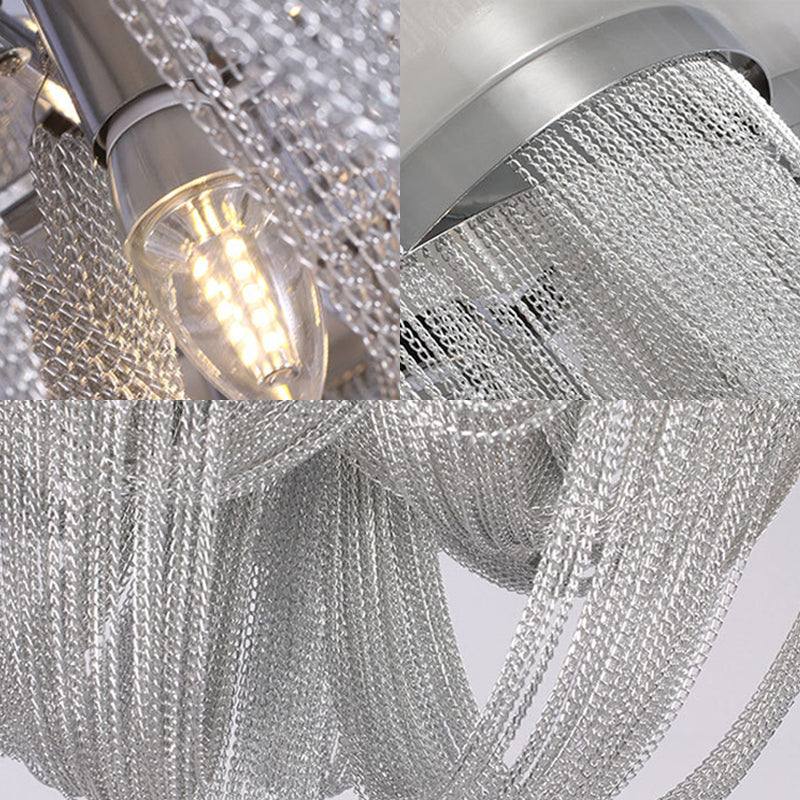 Contemporary Metal Chain Flush Mount Ceiling Light - Silver Finish (4 Lights)