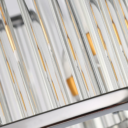 Hexagon Chrome Pendant Chandelier With Crystal - Modern Metal Hanging Lamp For Living Room