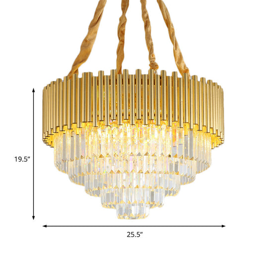 Contemporary 3-Tier Circle Metal Pendant Chandelier Light With K9 Block Brass Finish