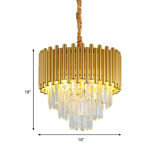 Contemporary 3-Tier Circle Metal Pendant Chandelier Light With K9 Block Brass Finish