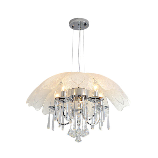 Hanging Chandelier Light W/ 5 Bulbs - Modern Glass Ceiling Fixture Chrome Frame & K9 Crystal