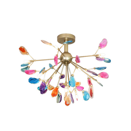 Nordic Metal And Agate Gold Semi Flush Mount Ceiling Fixture For Bedroom