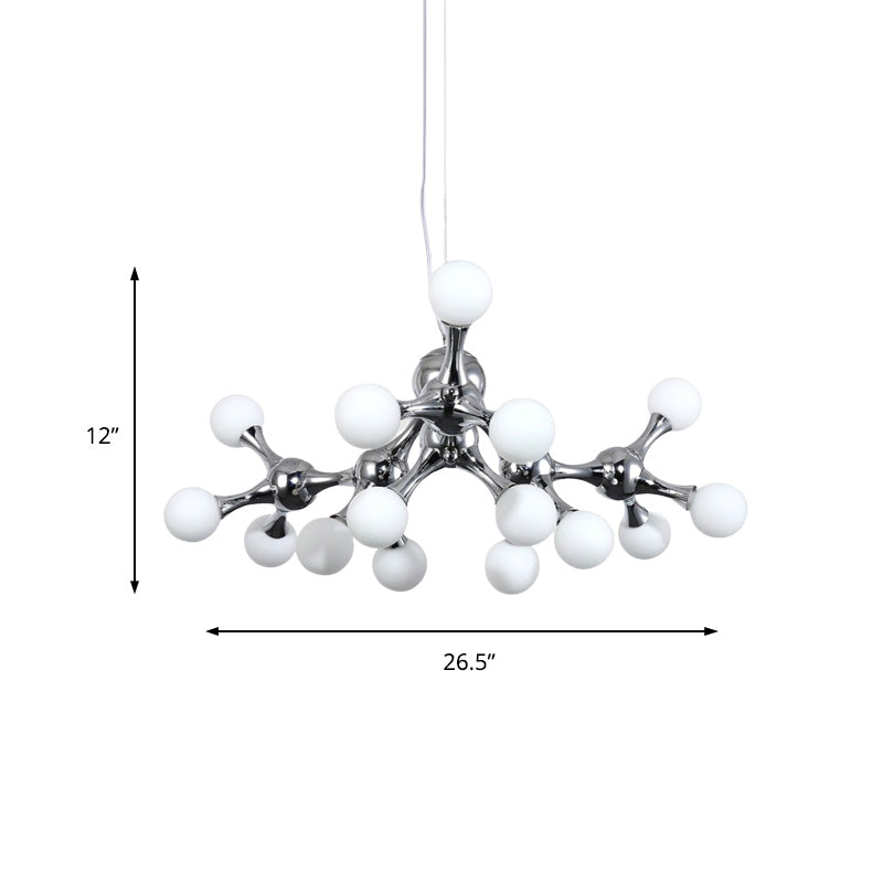 Contemporary Starburst Metal Chandelier With White Glass Shade - Chrome Finish