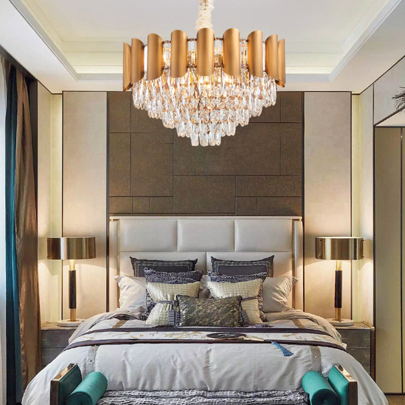 Modern Brass Pendant Lamp - Multi-Light Chandelier With Faceted Crystal