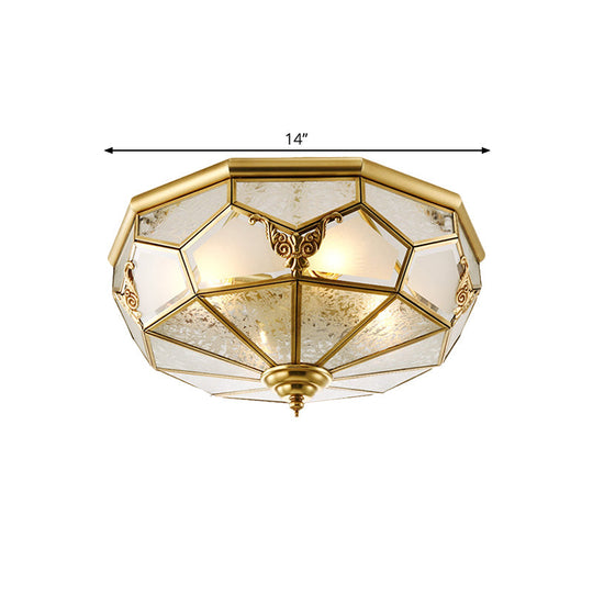 Farmhouse Ceiling Mounted Flush Light Fixture Cream Glass Brass Domed 3/4 Bulbs 14’/18’ Wide