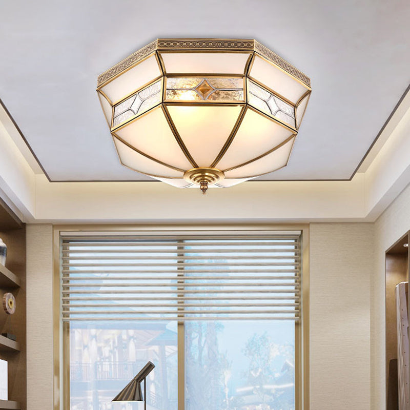 Opaline Glass Dome Ceiling Flush Light With Brass Finish - 3/4-Light 14/18 Warehouse Style / 14