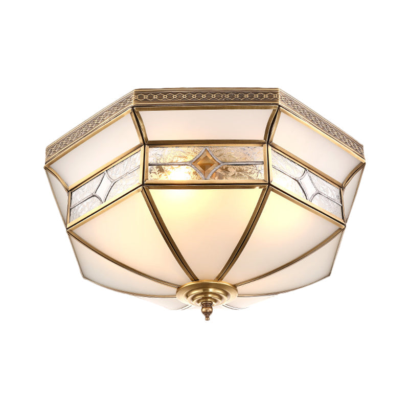 Opaline Glass Dome Ceiling Flush Light With Brass Finish - 3/4 - Light 14’/18’ Warehouse Style