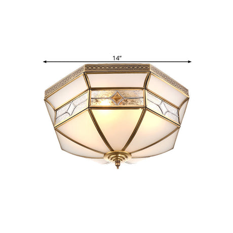 Opaline Glass Dome Ceiling Flush Light With Brass Finish - 3/4-Light 14/18 Warehouse Style