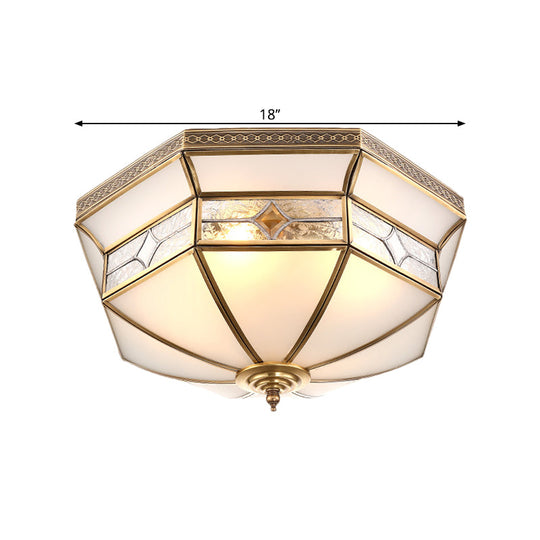 Opaline Glass Dome Ceiling Flush Light With Brass Finish - 3/4 - Light 14’/18’ Warehouse Style