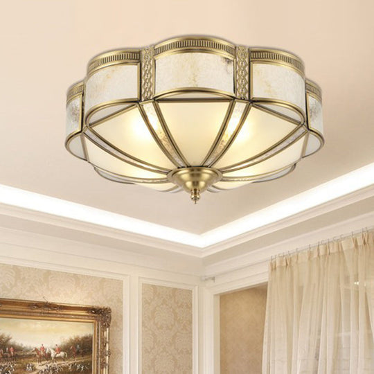 Vintage Floral Bedroom Ceiling Lamp - 14’/18’ Milky Glass Brass Flush Mount Lighting 3/4 Lights