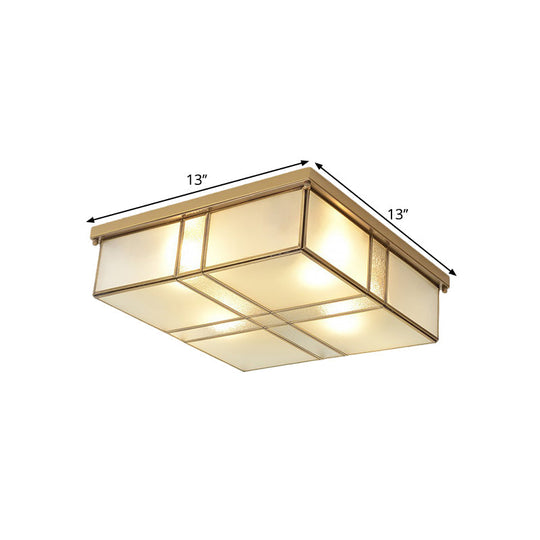 Brass Opal Glass Ceiling Light Fixture - 2 - Bulb Cubic Flush Mount Lamp For Bedroom