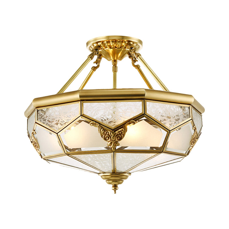Opaline Glass Brass Semi Flush Mount Ceiling Lamp 3/4 Lights Faceted Dome Country Print 14’/18’