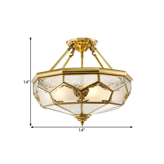 Opaline Glass Brass Semi Flush Mount Ceiling Lamp 3/4 Lights Faceted Dome Country Print 14’/18’