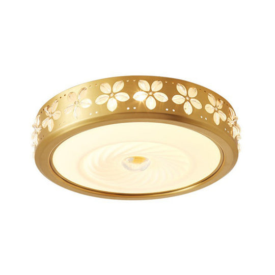 Rustic Drum Style Flush Light With Cream Glass & Led Ceiling Mounted Fixture Brass’