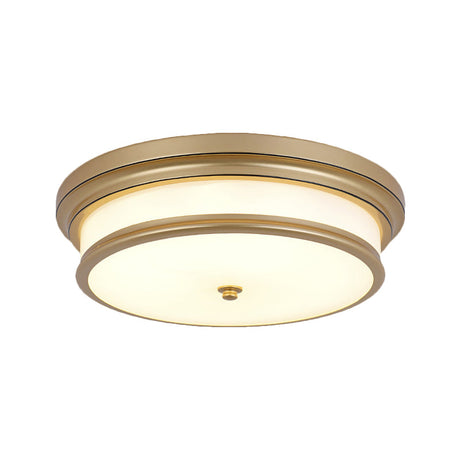 14/16 Vintage Cream Glass Drum-Like Corridor Ceiling Fixture Led Flush Mount Lighting In Black/Gold