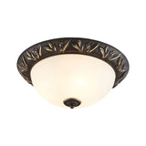 Frosted Glass Dome Flush Ceiling Lamp With Flower Edge Design In Brass/Black And Gold - Available