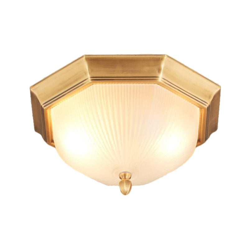 2 - Bulb Domed Ceiling Light With Fluted Glass And Classic Black & Gold/Brass Design