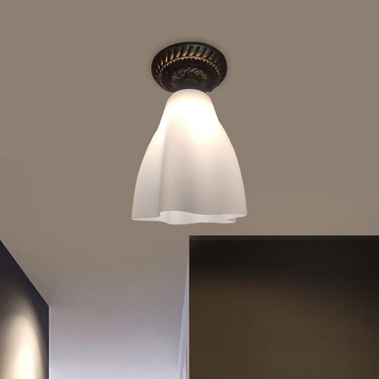 Black Flush Mount Lamp With Countryside White Glass Shade For Hallway Ceiling Lighting