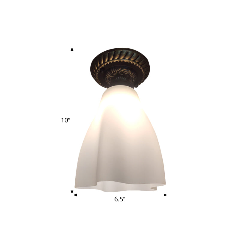 Black Flush Mount Lamp With Countryside White Glass Shade For Hallway Ceiling Lighting