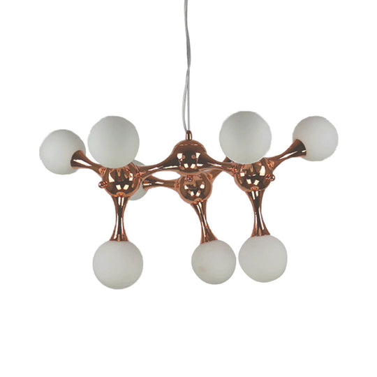 Contemporary Metal Chandelier With 9/15 Lights: Starburst Style Rose Gold Finish White Glass Bubble