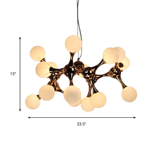 Contemporary Metal Chandelier With 9/15 Lights: Starburst Style Rose Gold Finish White Glass Bubble